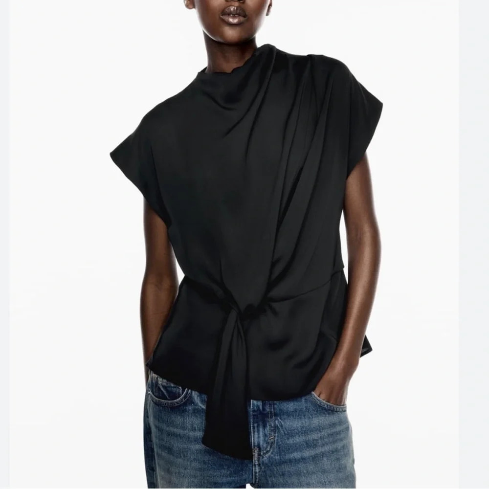 Zara - High Collar Knotted Top
